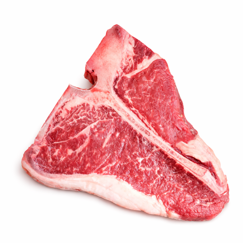 Raw T-bone steak on a white background