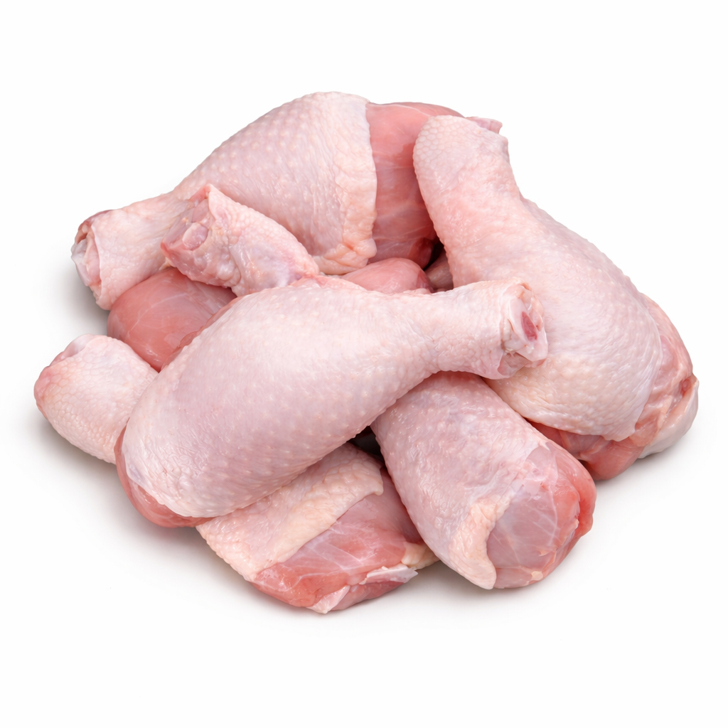 Raw chicken legs on a white background